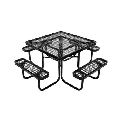 VEVOR Picnic Table, Outdoor Weather Resistant Patio Dining Furniture Set, Heavy Duty Coated Steel Tables with Umbrella Hole, 45.7 in Square Table and Bench Set, for Garden, Backyard, Porch, Black - 4DFZ63FTBKZDXDHV6V0 - view 2