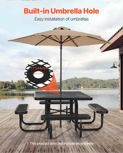 VEVOR Picnic Table, Outdoor Weather Resistant Patio Dining Furniture Set, Heavy Duty Coated Steel Tables with Umbrella Hole, 45.7 in Square Table and Bench Set, for Garden, Backyard, Porch, Black - 4DFZ63FTBKZDXDHV6V0 - view 5