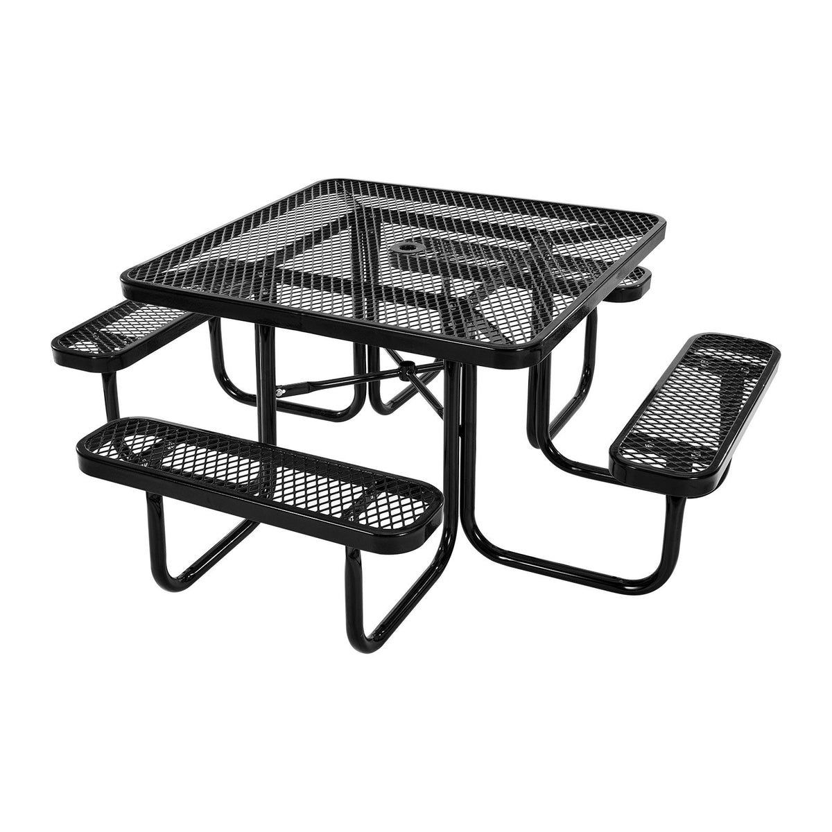 VEVOR Picnic Table, Outdoor Weather Resistant Patio Dining Furniture Set, Heavy Duty Coated Steel Tables with Umbrella Hole, 45.7 in Square Table and Bench Set, for Garden, Backyard, Porch, Black - 4DFZ63FTBKZDXDHV6V0 - view 10