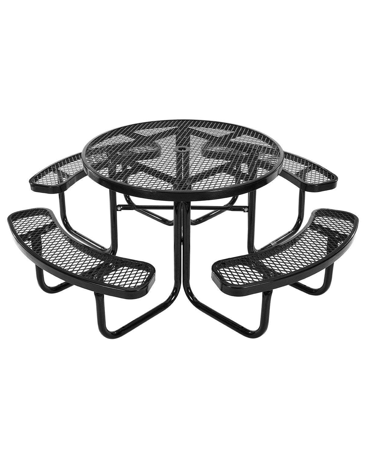 VEVOR Heavy-Duty Picnic Table, Outdoor Furniture Weather Resistant Patio Dining Set, Coated Steel Tables with Umbrella Hole, 46" Round Table and Bench Set, for Garden, Backyard, Porch (Black) - 4DYZ65FTBKZDMTIMLV0 - view 1