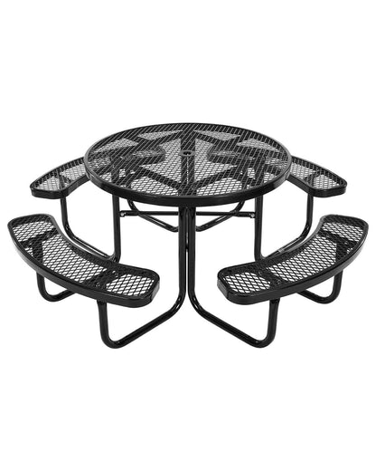 VEVOR Heavy-Duty Picnic Table, Outdoor Furniture Weather Resistant Patio Dining Set, Coated Steel Tables with Umbrella Hole, 46" Round Table and Bench Set, for Garden, Backyard, Porch (Black) - 4DYZ65FTBKZDMTIMLV0 - view 1
