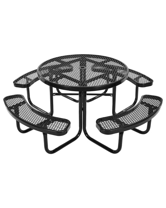 VEVOR Heavy-Duty Picnic Table, Outdoor Furniture Weather Resistant Patio Dining Set, Coated Steel Tables with Umbrella Hole, 46" Round Table and Bench Set, for Garden, Backyard, Porch (Black) - 4DYZ65FTBKZDMTIMLV0 - view 1