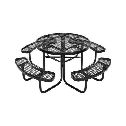 VEVOR Heavy-Duty Picnic Table, Outdoor Furniture Weather Resistant Patio Dining Set, Coated Steel Tables with Umbrella Hole, 46" Round Table and Bench Set, for Garden, Backyard, Porch (Black) - 4DYZ65FTBKZDMTIMLV0 - view 2