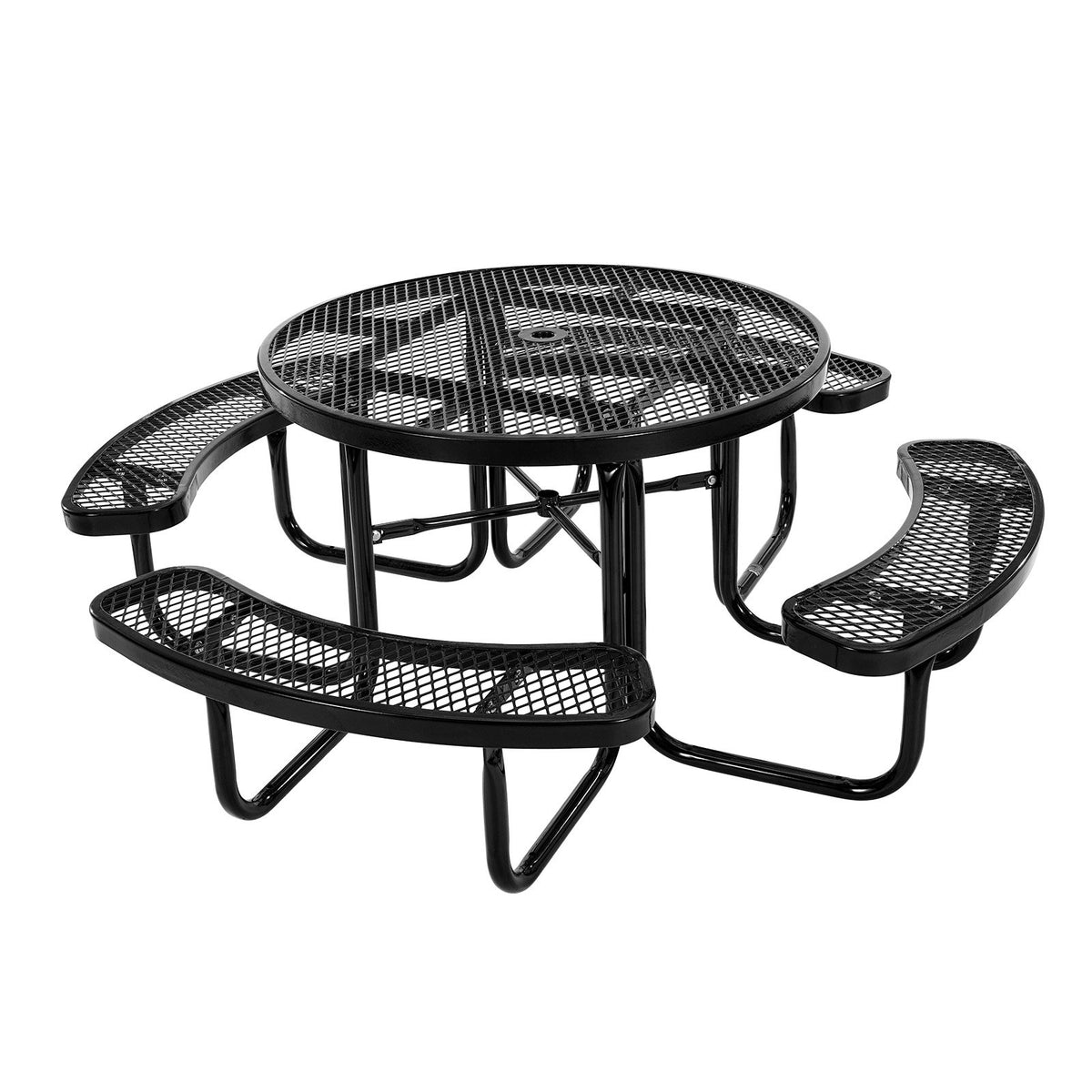 VEVOR Heavy-Duty Picnic Table, Outdoor Furniture Weather Resistant Patio Dining Set, Coated Steel Tables with Umbrella Hole, 46" Round Table and Bench Set, for Garden, Backyard, Porch (Black) - 4DYZ65FTBKZDMTIMLV0 - view 10