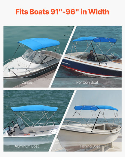 VEVOR 4 Bow Boat Bimini Tops, 600D Polyester Canopy with Aluminum Alloy Frame, Waterproof & Sun Shade Boat Awning Canopy with Storage Bag, 2 Support Poles, 4 Straps, 8'Lx(91"-96")Wx54"H, Pacific Blue - 4GCYZYP8L919DBRP3V0 - view 7