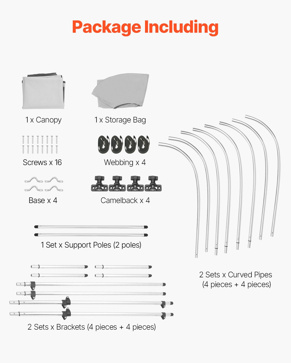 VEVOR 4 Bow Boat Bimini Tops, 600D Polyester Canopy with Aluminum Alloy Frame, Waterproof & Sun Shade Boat Awning Canopy with Storage Bag, 2 Support Poles, 4 Straps, 8'Lx(91"-96")Wx54"H, Light Grey - 4GCYZYP8L919EAGOGV0 - view 8
