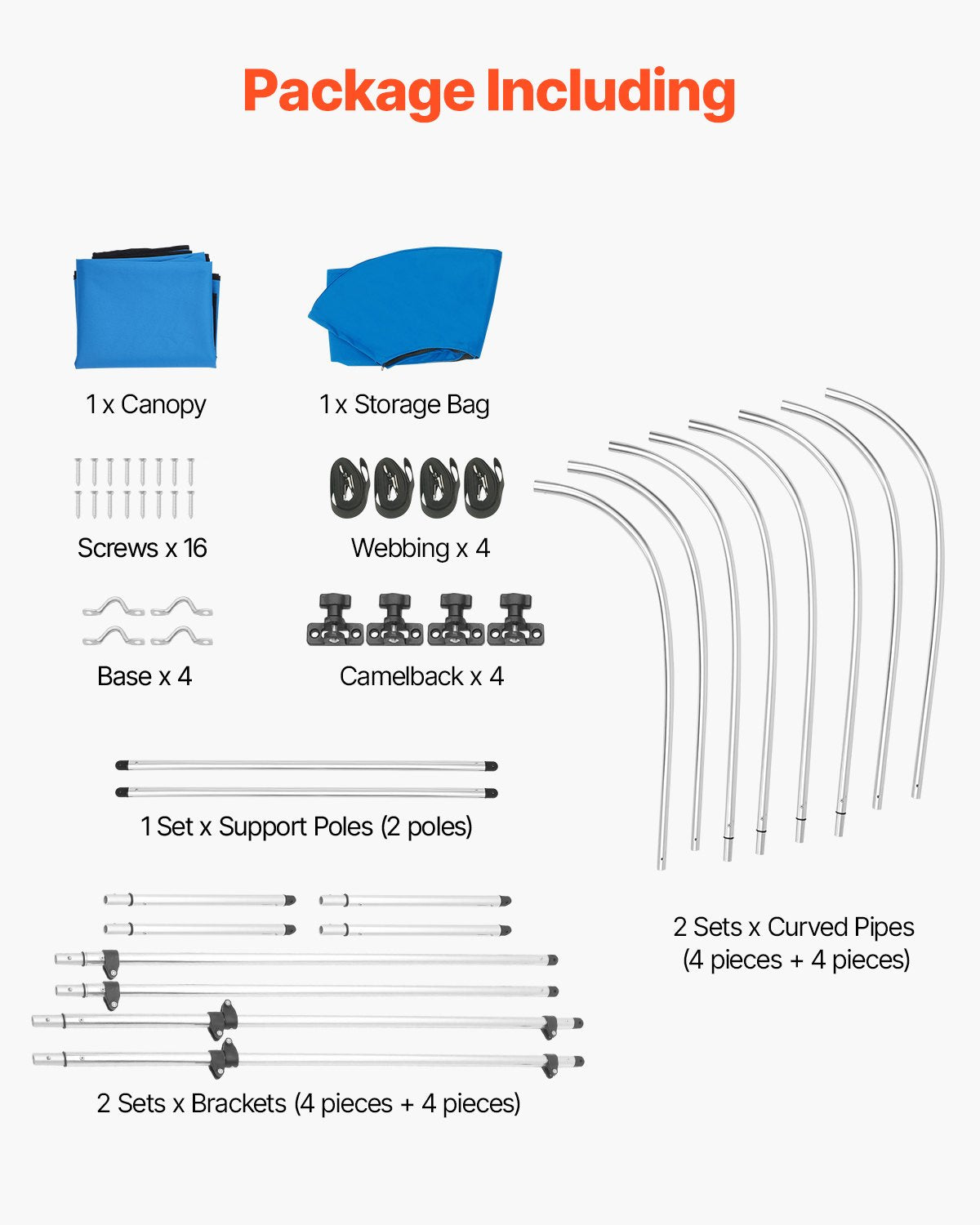VEVOR 4 Bow Boat Bimini Tops, 600D Polyester Canopy with Aluminum Alloy Frame, Waterproof & Sun Shade Boat Awning Canopy with Storage Bag, 2 Support Poles, 4 Straps, 96"Lx(67"-72")Wx54"H, Pacific Blue - 4GCYZYP96677Y2Y2WV0 - view 8