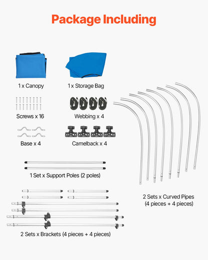 VEVOR 4 Bow Boat Bimini Tops, 600D Polyester Canopy with Aluminum Alloy Frame, Waterproof & Sun Shade Boat Awning Canopy with Storage Bag, 2 Support Poles, 4 Straps, 96"Lx(67"-72")Wx54"H, Pacific Blue - 4GCYZYP96677Y2Y2WV0 - view 8