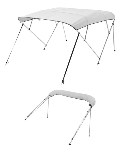 VEVOR 4 Bow Boat Bimini Tops, 600D Polyester Canopy with Aluminum Alloy Frame, Waterproof & Sun Shade Boat Awning Canopy with Storage Bag, 2 Support Poles, 4 Straps, 96"Lx(79"-84")Wx54"H, Light Grey - 4GCYZYP967989XHO1V0 - view 1