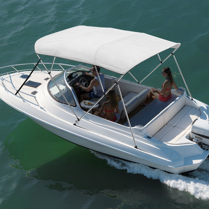 VEVOR 4 Bow Boat Bimini Tops, 600D Polyester Canopy with Aluminum Alloy Frame, Waterproof & Sun Shade Boat Awning Canopy with Storage Bag, 2 Support Poles, 4 Straps, 96"Lx(79"-84")Wx54"H, Light Grey - 4GCYZYP967989XHO1V0 - view 9
