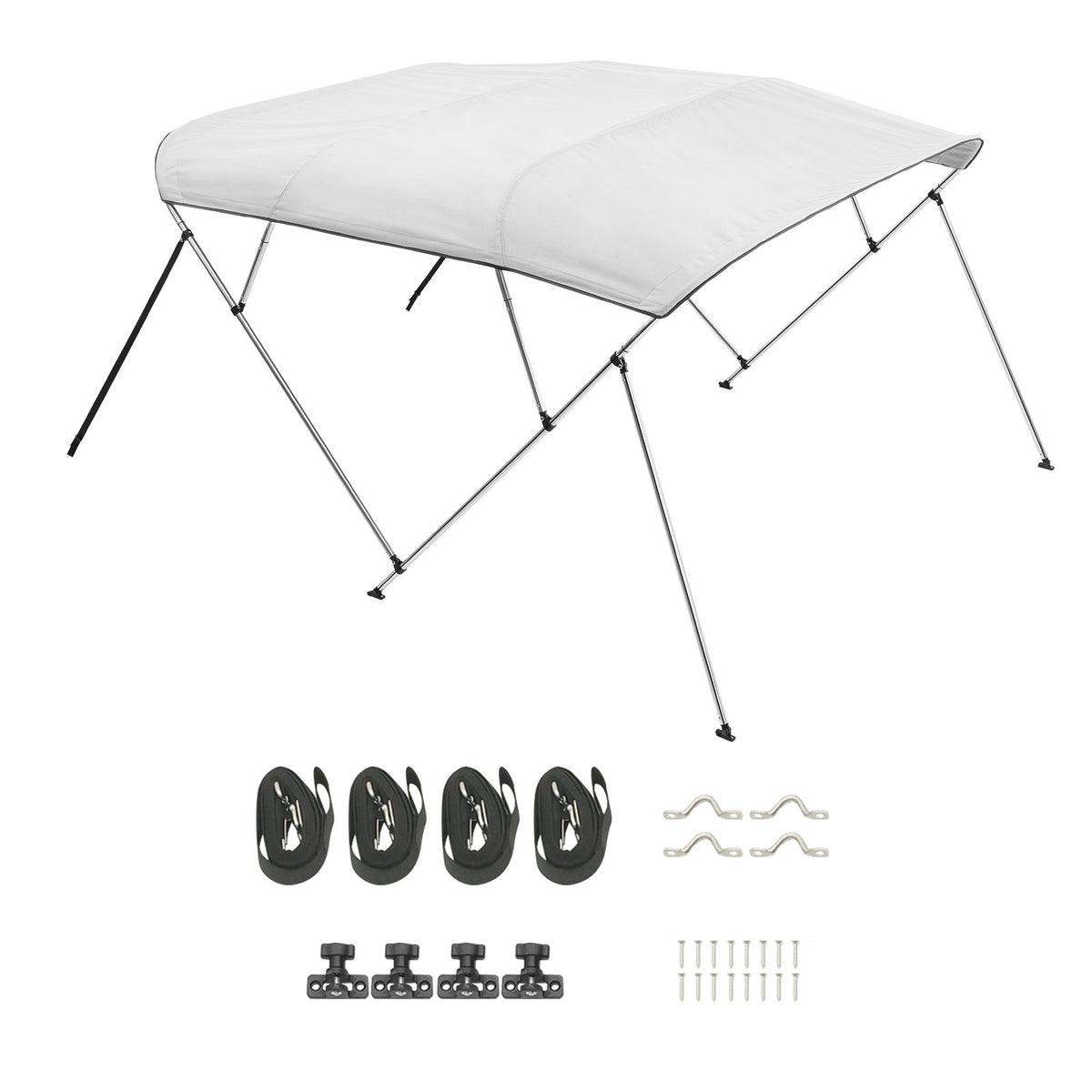 VEVOR 4 Bow Boat Bimini Tops, 600D Polyester Canopy with Aluminum Alloy Frame, Waterproof & Sun Shade Boat Awning Canopy with Storage Bag, 2 Support Poles, 4 Straps, 96"Lx(79"-84")Wx54"H, Light Grey - 4GCYZYP967989XHO1V0 - view 10