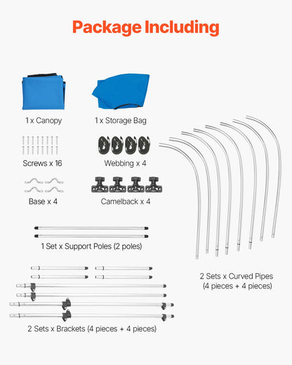 VEVOR 4 Bow Boat Bimini Tops, 600D Polyester Canopy with Aluminum Alloy Frame, Waterproof & Sun Shade Boat Awning Canopy with Storage Bag, 2 Support Poles, 4 Straps, 96"Lx(79"-84")Wx54"H, Pacific Blue - 4GCYZYP96798QNEISV0 - view 8