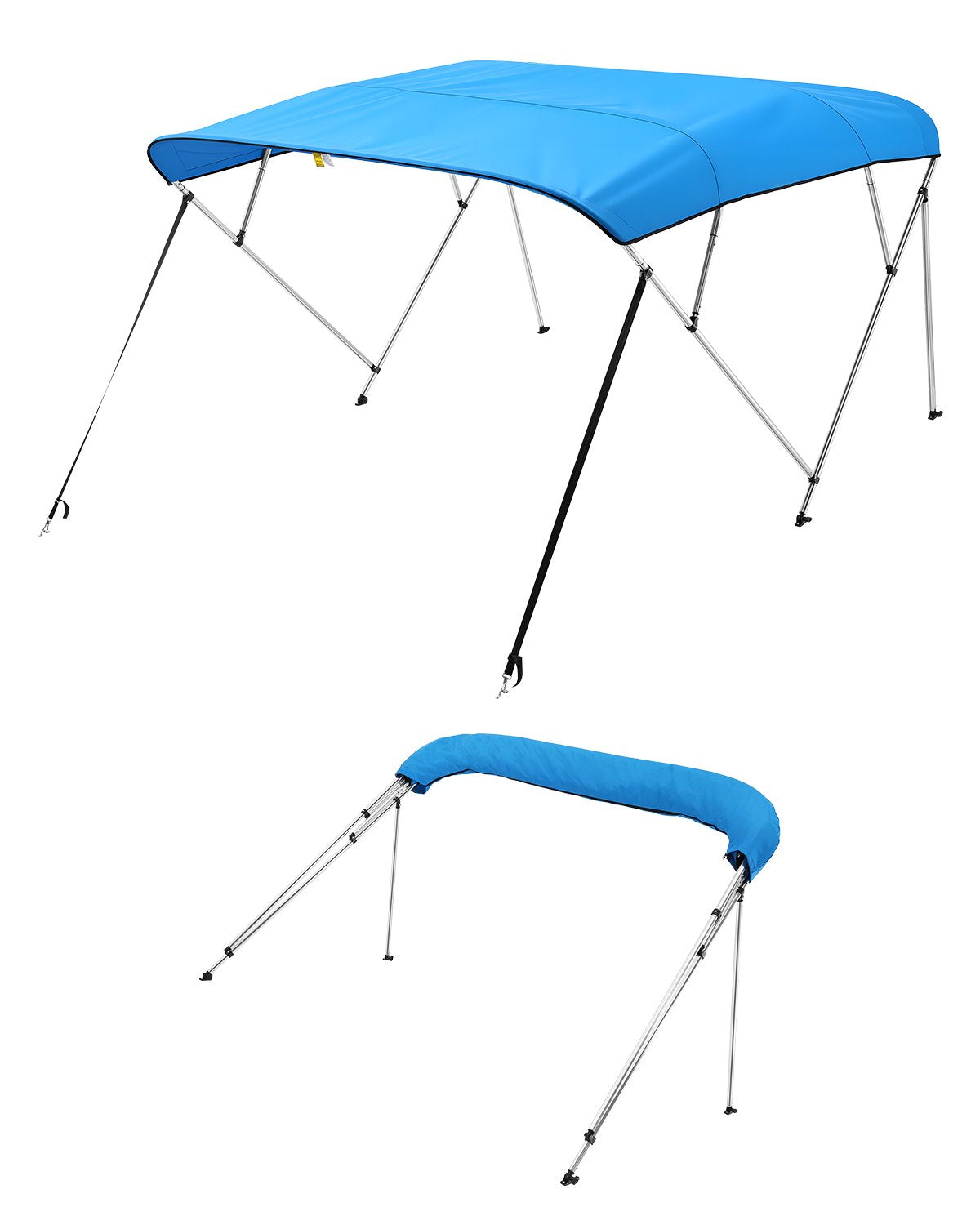 VEVOR 4 Bow Boat Bimini Tops, 600D Polyester Canopy with Aluminum Alloy Frame, Waterproof & Sun Shade Boat Awning Canopy with Storage Bag, 2 Support Poles, 4 Straps, 96"Lx(85"-90")Wx54"H, Pacific Blue - 4GCYZYP9685954CBDV0 - view 1