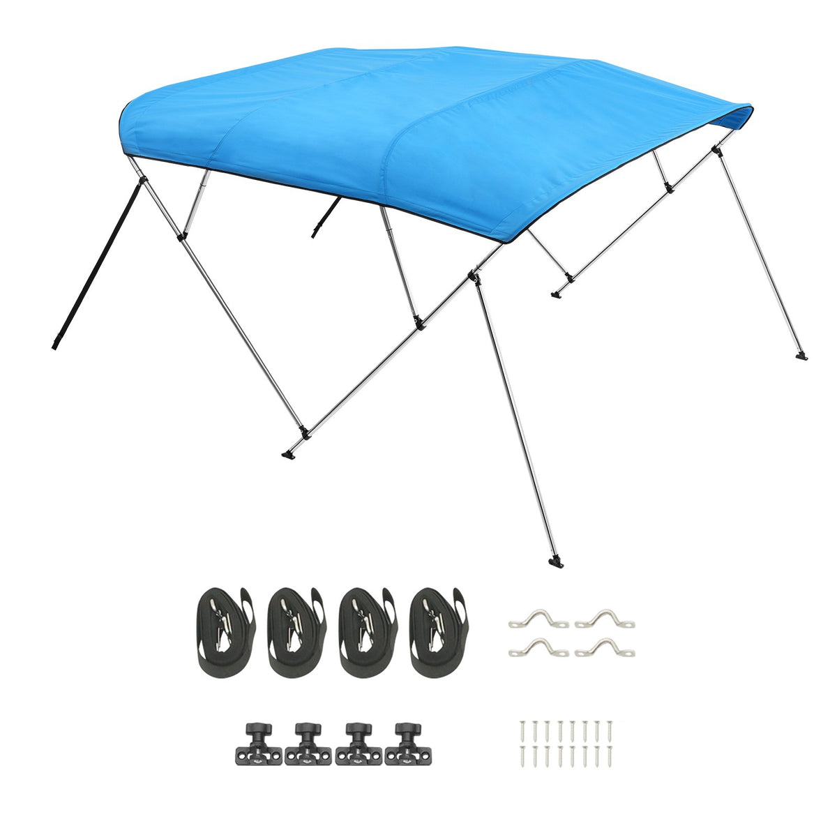 VEVOR 4 Bow Boat Bimini Tops, 600D Polyester Canopy with Aluminum Alloy Frame, Waterproof & Sun Shade Boat Awning Canopy with Storage Bag, 2 Support Poles, 4 Straps, 96"Lx(85"-90")Wx54"H, Pacific Blue - 4GCYZYP9685954CBDV0 - view 10