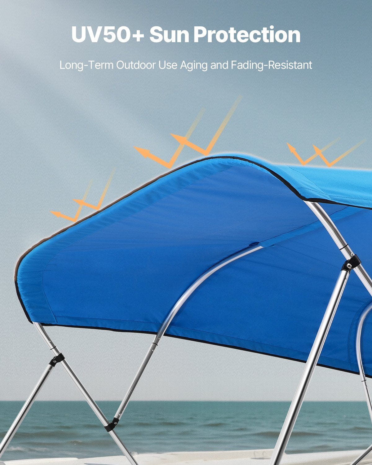 VEVOR 4 Bow Boat Bimini Tops, 600D Polyester Canopy, Waterproof & Sun Protection Boat Awning Canopy with Storage Bag, Bimini Top Replacement, 96"Lx(91"-96")W, Pacific Blue (Support Frame Not Included) - 4GCYZYP96919JYJ53V0 - view 5
