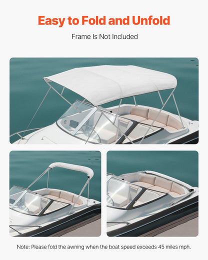 VEVOR 4 Bow Boat Bimini Tops, 600D Polyester Canopy, Waterproof & Sun Protection Boat Awning Canopy with Storage Bag, Bimini Top Replacement, 96"Lx(91"-96")W, Light Grey (Support Frame Not Included) - 4GCYZYP96919R6420V0 - view 6