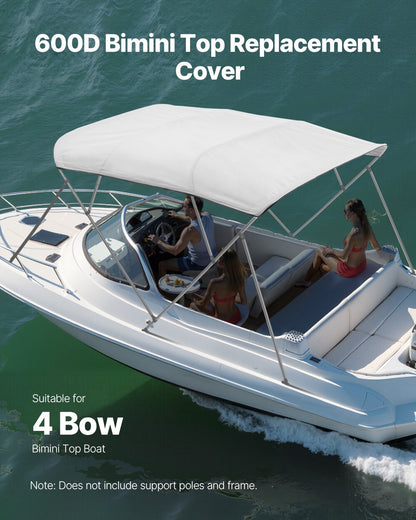 VEVOR 4 Bow Boat Bimini Tops, 600D Polyester Canopy, Waterproof & Sun Protection Boat Awning Canopy with Storage Bag, Bimini Top Replacement, 96"Lx(97"-103")W, Light Grey (Support Frame Not Included) - 4GCYZYP96971930LOV0 - view 3