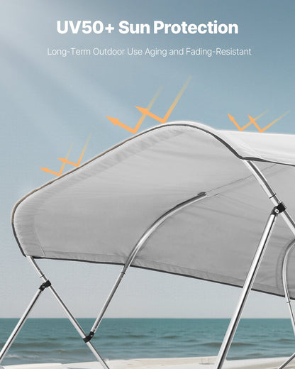 VEVOR 4 Bow Boat Bimini Tops, 600D Polyester Canopy, Waterproof & Sun Protection Boat Awning Canopy with Storage Bag, Bimini Top Replacement, 96"Lx(97"-103")W, Light Grey (Support Frame Not Included) - 4GCYZYP96971930LOV0 - view 5