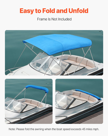 VEVOR 4 Bow Boat Bimini Tops, 600D Polyester Canopy, Waterproof & Sun Protection Boat Awning Canopy with Storage Bag, Bimini Top Replacement, 96"Lx(97"-103")W Pacific Blue (Support Frame Not Included) - 4GCYZYP96971V14FIV0 - view 6