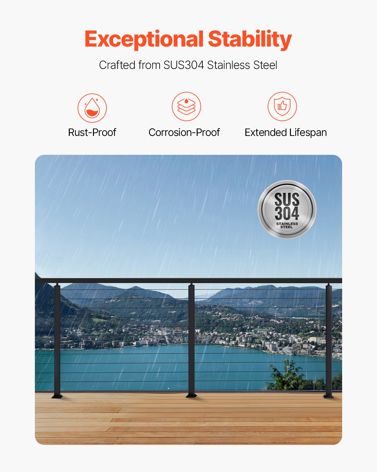 VEVOR 4-Pack Cable Railing Post, 42x1x2 In Horizontal-Hole Deck Railing Post with Pre-Drilled Holes, Stainless Steel Cable Rail Post with Horizontal and Curved Bracket, Black, 4JZLGZXHS106REP67001V0 - 4JZLGZXHS106REP67001V0 - view 4