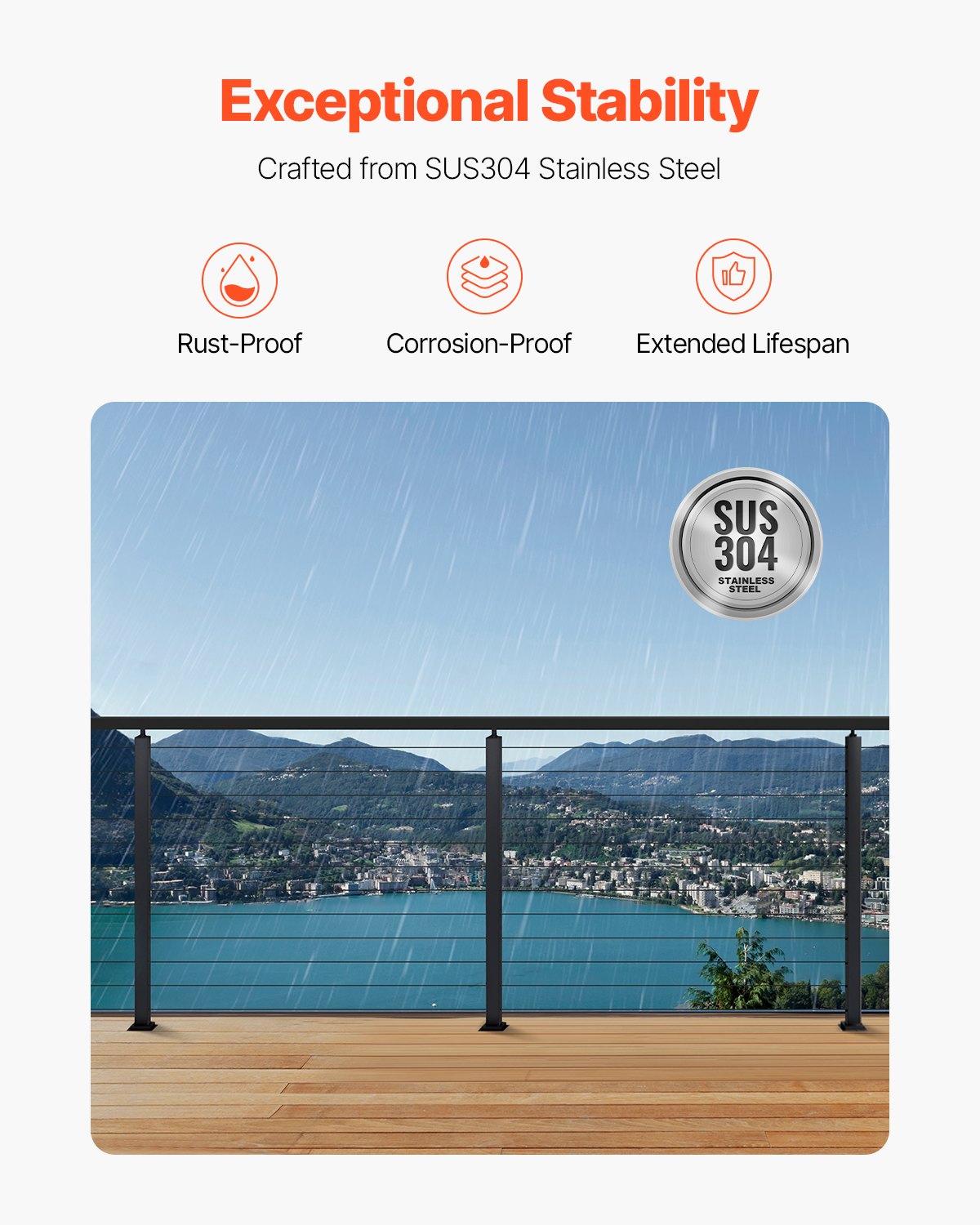 VEVOR 4-Pack Cable Railing Post, 42x2x2 In Horizontal-Hole Deck Railing Post with Pre-Drilled Holes, Stainless Steel Cable Rail Post with Horizontal and Curved Bracket, Black, 4JZLGZXHS106URZU0001V0 - 4JZLGZXHS106URZU0001V0 - view 4