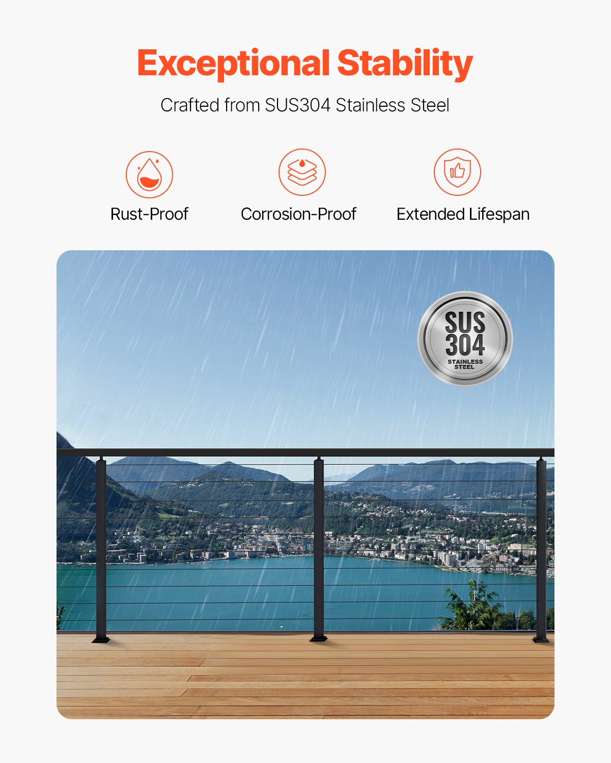 VEVOR 4-Pack Cable Railing Post, 36x1x2 In Horizontal-Hole Deck Railing Post with Pre-Drilled Holes, Stainless Steel Cable Rail Post with Horizontal and Curved Bracket, Black, 4JZLGZXHS914UUOI6001V0 - 4JZLGZXHS914UUOI6001V0 - view 4
