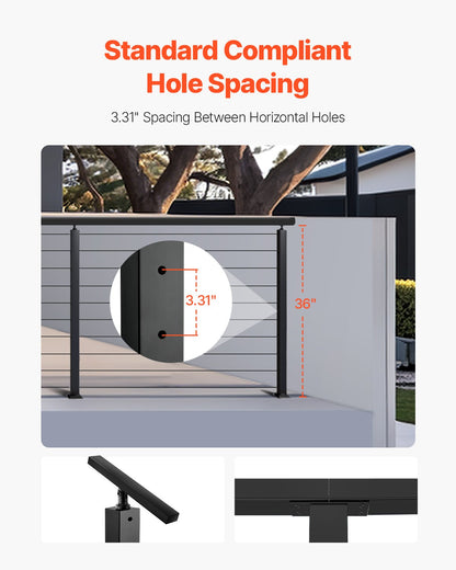 VEVOR 4-Pack Cable Railing Post, 36x1x2 In Horizontal-Hole Deck Railing Post with Pre-Drilled Holes, Stainless Steel Cable Rail Post with Horizontal and Curved Bracket, Black, 4JZLGZXHS914UUOI6001V0 - 4JZLGZXHS914UUOI6001V0 - view 5