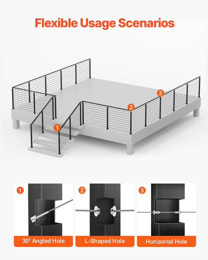 VEVOR 4-Pack Cable Railing Post, 36x1x2 In Horizontal-Hole Deck Railing Post with Pre-Drilled Holes, Stainless Steel Cable Rail Post with Horizontal and Curved Bracket, Black, 4JZLGZXHS914UUOI6001V0 - 4JZLGZXHS914UUOI6001V0 - view 6