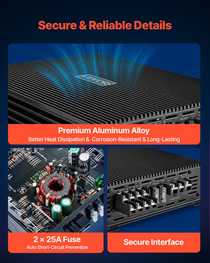 VEVOR 4 Channel Car Audio Amplifier 2 Ohm Stable Bridgeable Class A/B Full Range Amp Max Power 4 x 200W @ 4 Ohm / 4 x 400W @ 2 Ohm for Car SUV Truck Off-Road - 4TDABL4X100WHSZA8001V9 - view 6