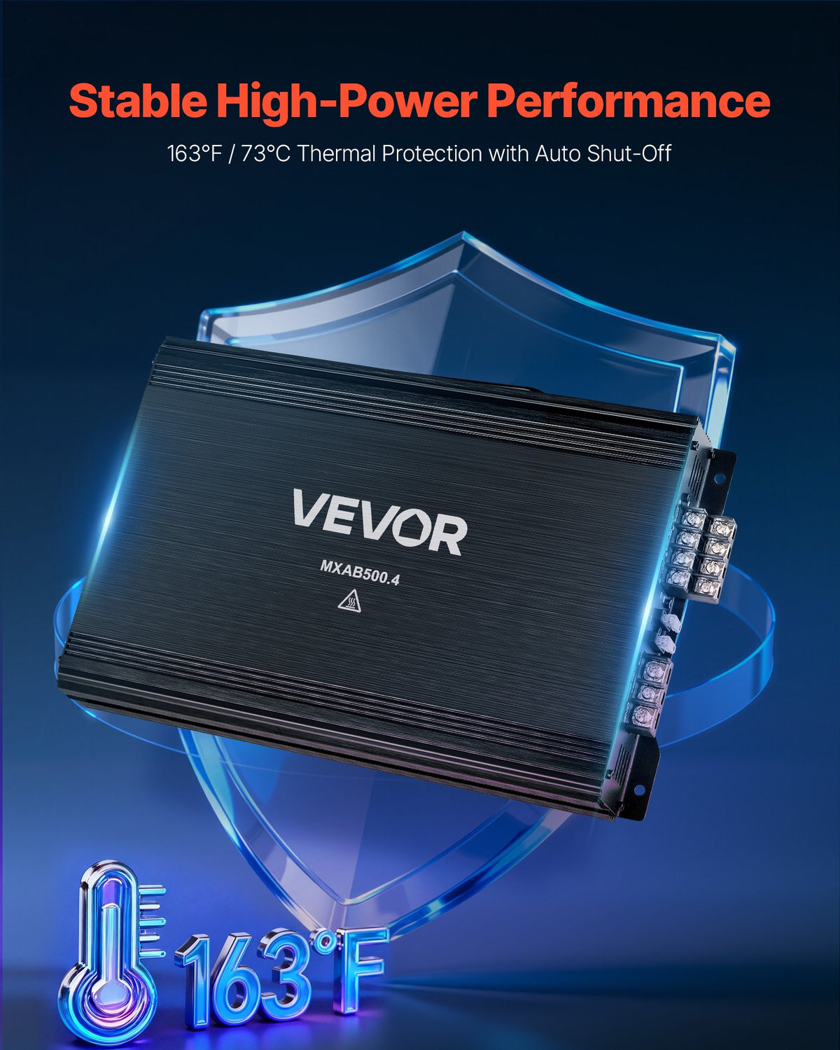 VEVOR 4 Channel Car Audio Amplifier 2 Ohm Stable Bridgeable Class A/B Full Range Amp Max Power 4 x 250W @ 4 Ohm / 4 x 500W @ 2 Ohm for Car SUV Truck Off-Road - 4TDABL4X300WNF5GG001V9 - view 5