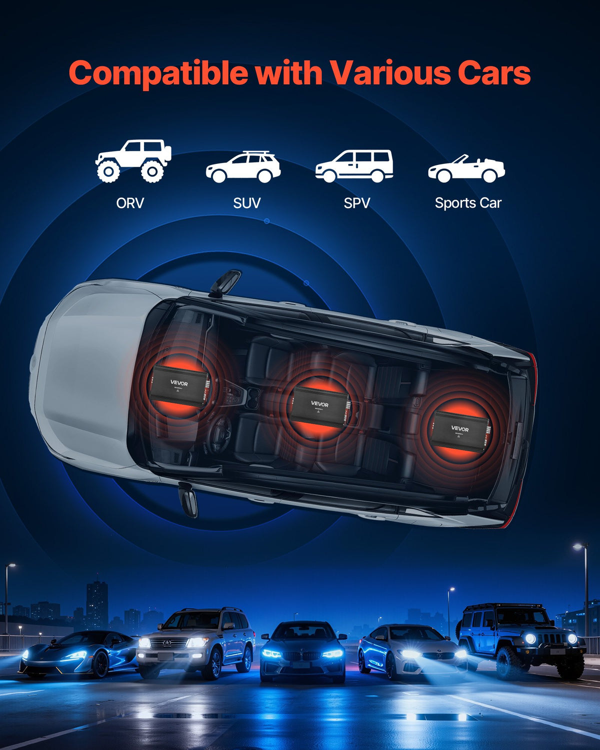 VEVOR 4 Channel Car Audio Amplifier 2 Ohm Stable Bridgeable Class A/B Full Range Amp Max Power 4 x 250W @ 4 Ohm / 4 x 500W @ 2 Ohm for Car SUV Truck Off-Road - 4TDABL4X300WNF5GG001V9 - view 7