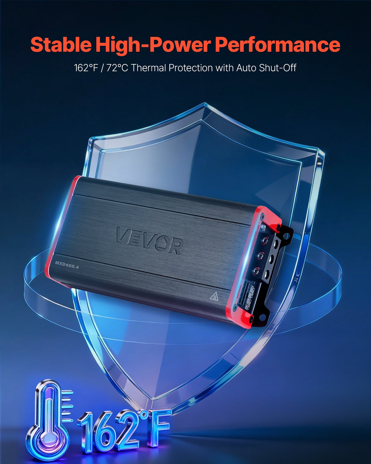 VEVOR 4 Channel Car Audio Amplifier 2 Ohm Stable Bridgeable Class D Full Range Amp Max Power 4 x 272W @ 4 Ohm / 4 x 400W @ 2 Ohm for Car SUV Truck Off-Road - 4TDDL4X200WRNVNK2001V9 - view 5
