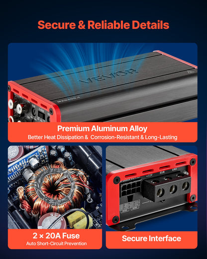 VEVOR 4 Channel Car Audio Amplifier 2 Ohm Stable Bridgeable Class D Full Range Amp Max Power 4 x 272W @ 4 Ohm / 4 x 400W @ 2 Ohm for Car SUV Truck Off-Road - 4TDDL4X200WRNVNK2001V9 - view 6
