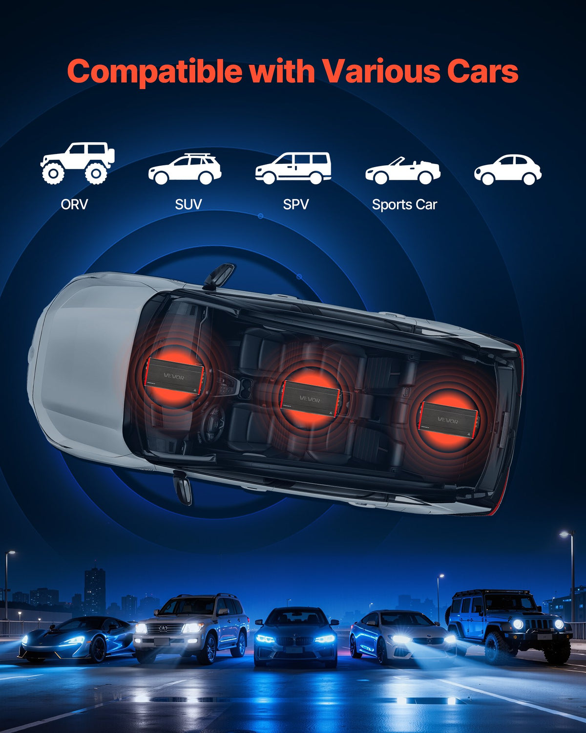 VEVOR 4 Channel Car Audio Amplifier 2 Ohm Stable Bridgeable Class D Full Range Amp Max Power 4 x 272W @ 4 Ohm / 4 x 400W @ 2 Ohm for Car SUV Truck Off-Road - 4TDDL4X200WRNVNK2001V9 - view 7