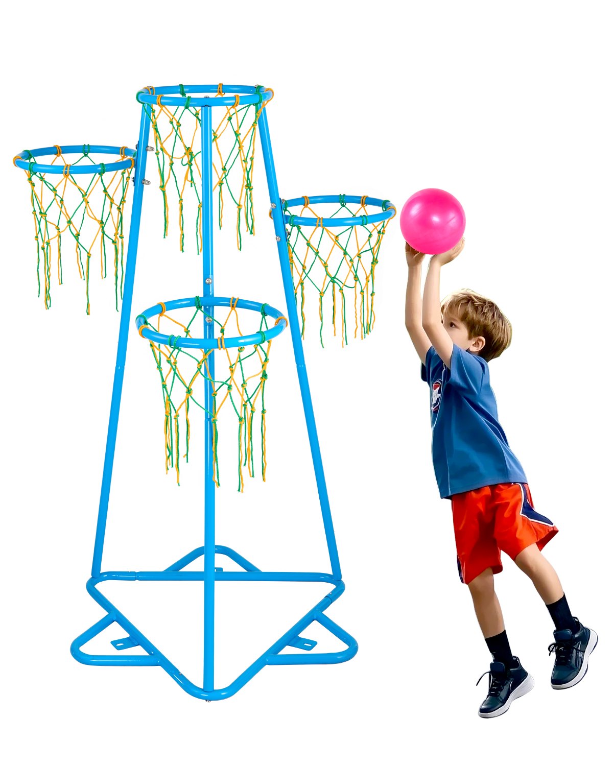 VEVOR Kids Basketball Hoop, 4-Hoop Child Basketball Hoops, Portable Basketball Stand with Adjustable Heights and 3 Balls, Indoor and Outdoor Basketball Toy Set for Children of All Ages, Boys & Girls - 4TLQJ140CM00DEUB5V0 - view 1