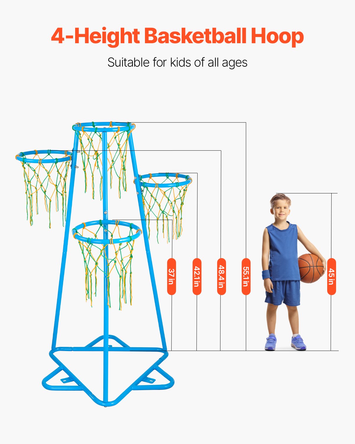 VEVOR Kids Basketball Hoop, 4-Hoop Child Basketball Hoops, Portable Basketball Stand with Adjustable Heights and 3 Balls, Indoor and Outdoor Basketball Toy Set for Children of All Ages, Boys & Girls - 4TLQJ140CM00DEUB5V0 - view 3
