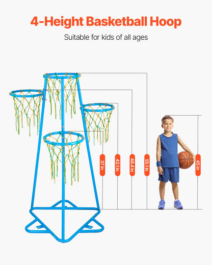 VEVOR Kids Basketball Hoop, 4-Hoop Child Basketball Hoops, Portable Basketball Stand with Adjustable Heights and 3 Balls, Indoor and Outdoor Basketball Toy Set for Children of All Ages, Boys & Girls - 4TLQJ140CM00DEUB5V0 - view 3