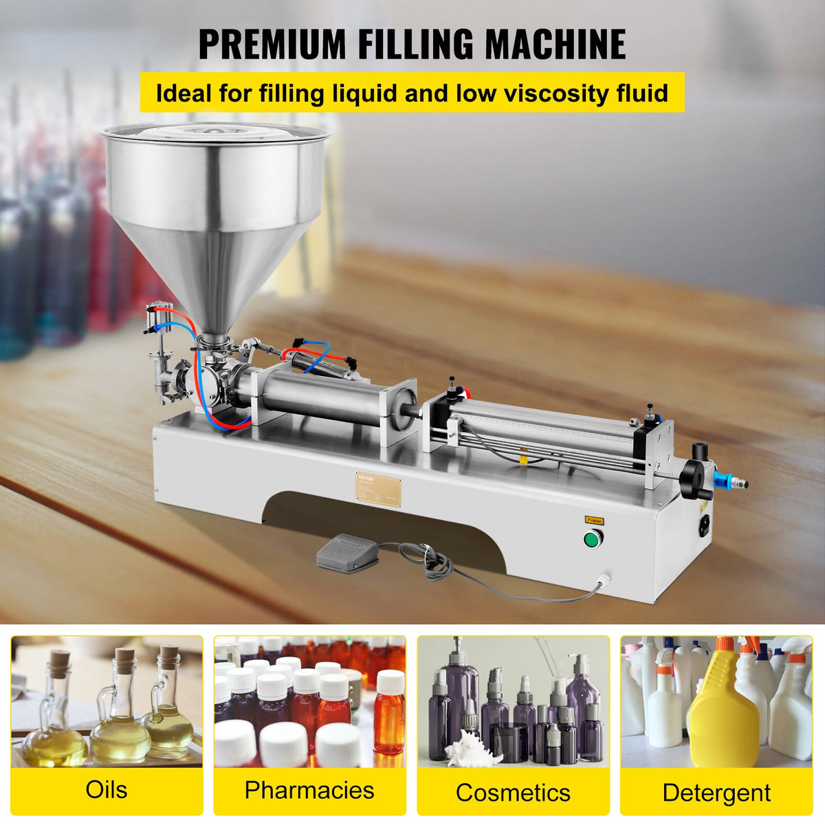 VEVOR Pneumatic Liquid Paste Filling Machine 50-500ML Volume, Horizontal Cream Filling Machine with 30L Hopper, Pneumatic liquid Filling Machine for Water Oil Cream etc - 50-500MLYTGZJJLD1V1 - view 2