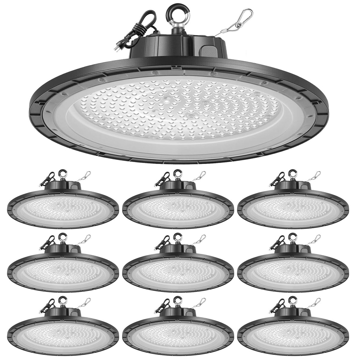 VEVOR 10 Pack LED High Bay Lights, 5000K 150W 21000LM Super Bright UFO LED Warehouse Shop Lights, IP65 Waterproof, 100-277V Wide Voltage for Warehouse Workshop Factory Gym Garage Barn, Black - 5000KHWD10PCRHM7C001V1 - view 1
