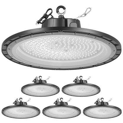VEVOR 6 Pack LED High Bay Lights, 5000K 200W 30000LM Super Bright UFO LED Warehouse Shop Lights, IP65 Waterproof, 100-277V Wide Voltage for Warehouse Workshop Factory Gym Garage Barn, Black - 5000KHWD6PCSZRCE7001V1 - view 1