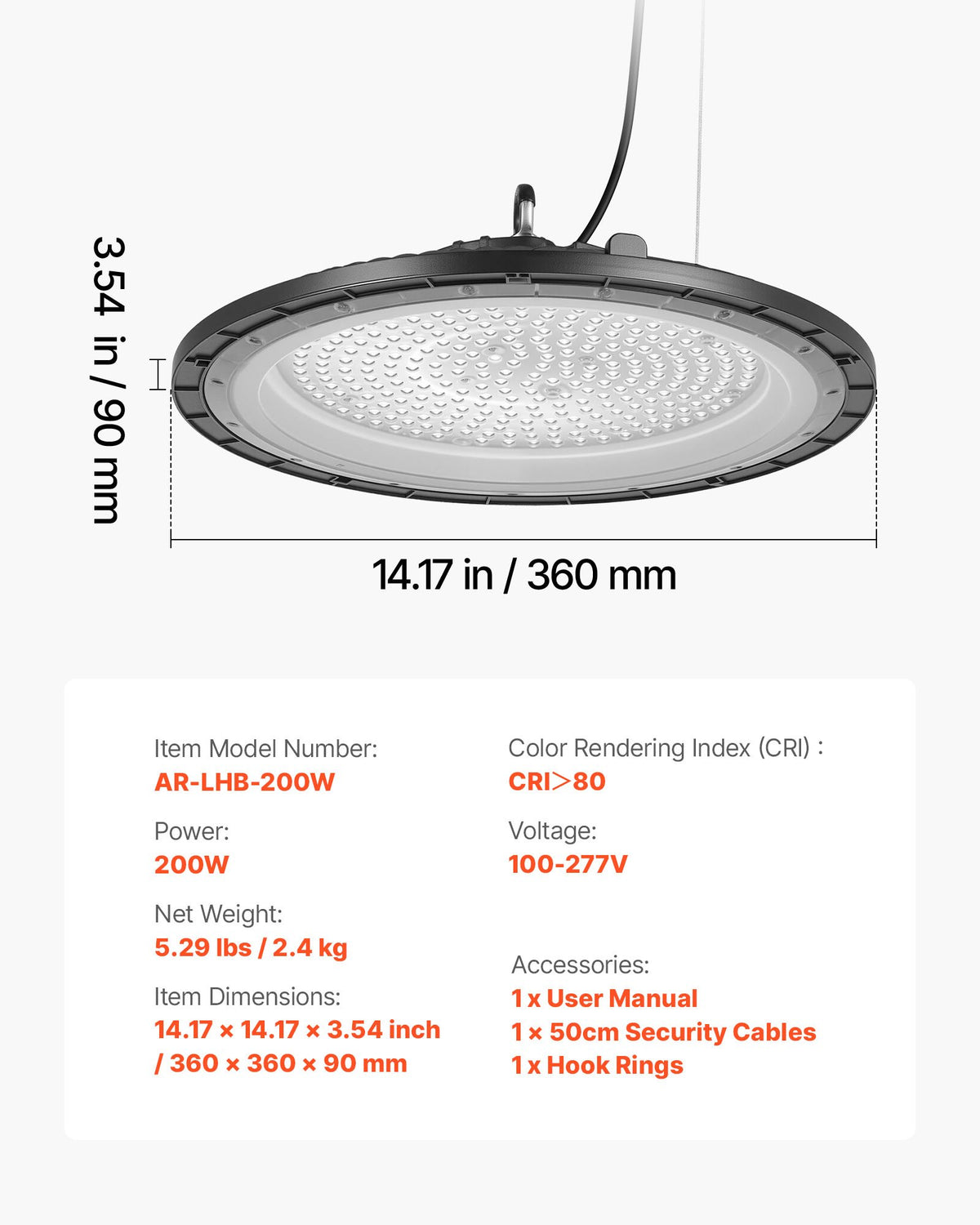 VEVOR 6 Pack LED High Bay Lights, 5000K 200W 30000LM Super Bright UFO LED Warehouse Shop Lights, IP65 Waterproof, 100-277V Wide Voltage for Warehouse Workshop Factory Gym Garage Barn, Black - 5000KHWD6PCSZRCE7001V1 - view 8