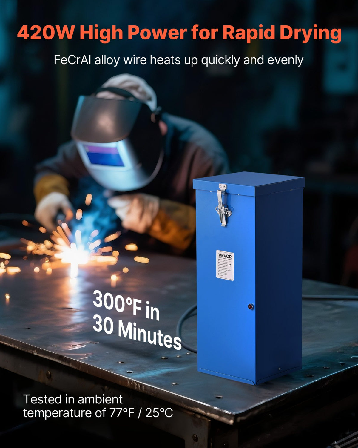 VEVOR Portable Welding Rod Oven, 50LBS Capacity Electrodes Drying Oven 420W 120V, 300℉ Fast Heating Welding Rods Dryer for 18-inch Stick Electrodes - with Easy-to-Carry Handle & Safety Locking Latch - 50BFXLSDHTHGYR2XK001V9 - view 3