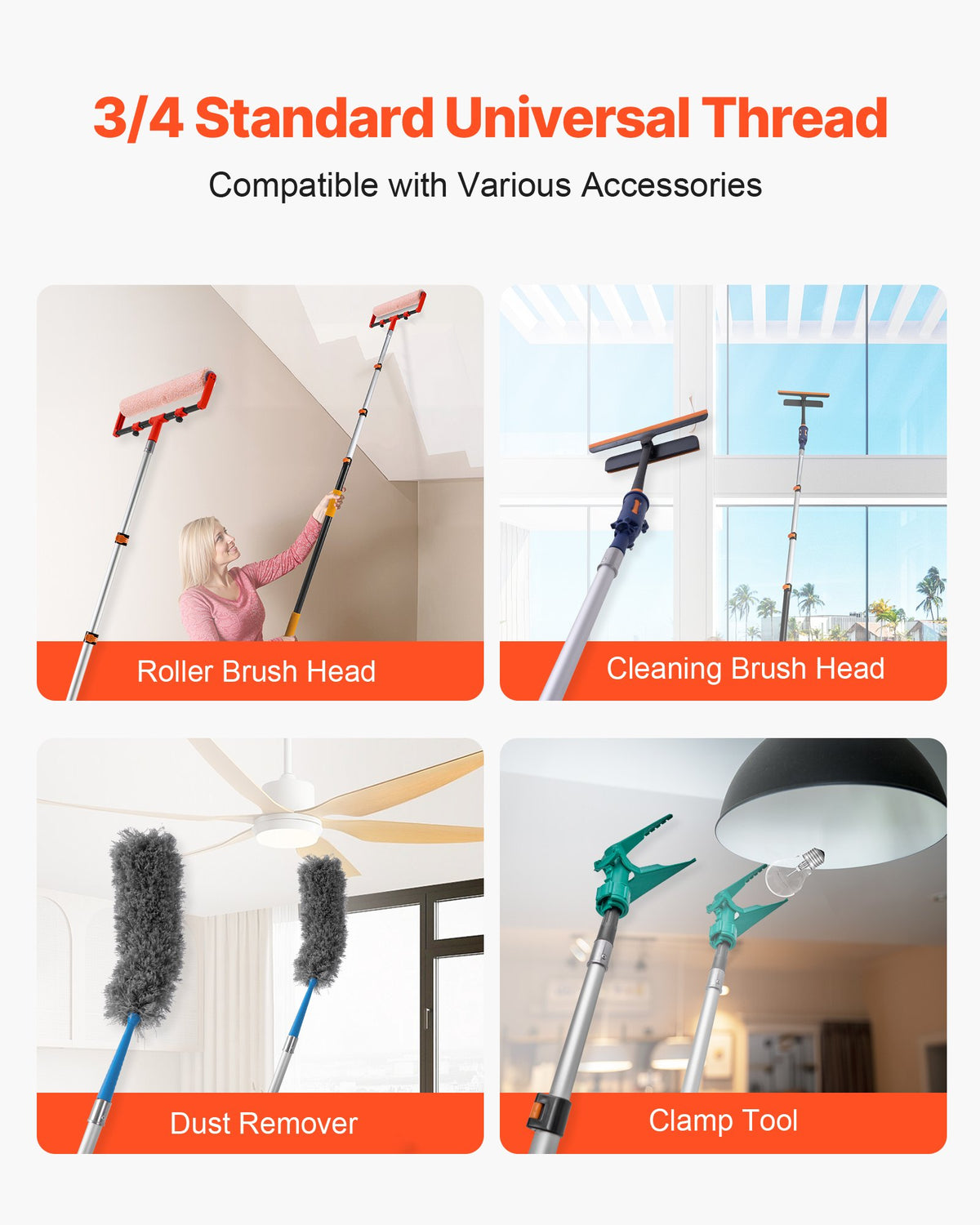 VEVOR Telescopic Extension Pole, 3.8-12 FT Multi-Purpose Extendable Pole, Sturdy Aluminum Alloy Paint Pole Extension with Flip-Lock Design, High Reach Roller Stick for Painting, Dusting and Cleaning - 512YCYZGJS00LBY7J001V0 - view 7