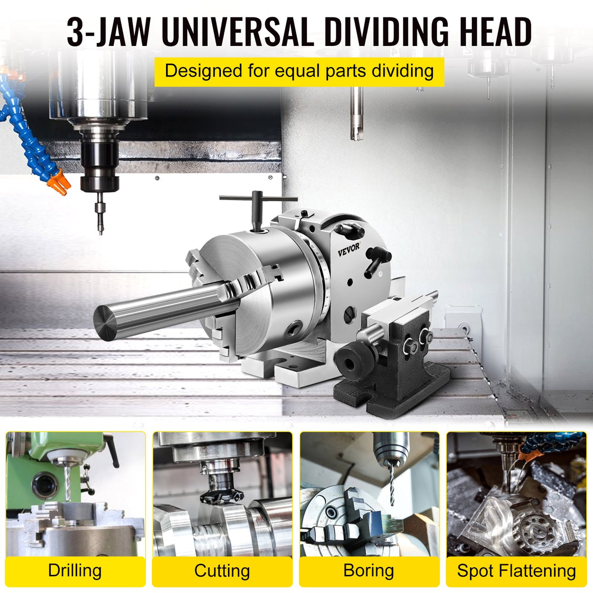 VEVOR Dividing Head BS-0 5Inch 3 Jaw Chuck Dividing Head Set Precision Semi Universal Dividing Head for Milling Machine Rotary Table Tailstock Milling Set (5 Inch Chuck) - 5CFDT000000000001V0 - view 3