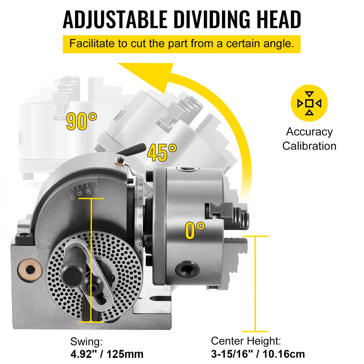 VEVOR Dividing Head BS-0 5Inch 3 Jaw Chuck Dividing Head Set Precision Semi Universal Dividing Head for Milling Machine Rotary Table Tailstock Milling Set (5 Inch Chuck) - 5CFDT000000000001V0 - view 5