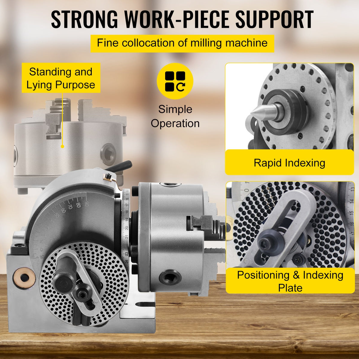 VEVOR Dividing Head BS-0 5Inch 3 Jaw Chuck Dividing Head Set Precision Semi Universal Dividing Head for Milling Machine Rotary Table Tailstock Milling Set (5 Inch Chuck) - 5CFDT000000000001V0 - view 7
