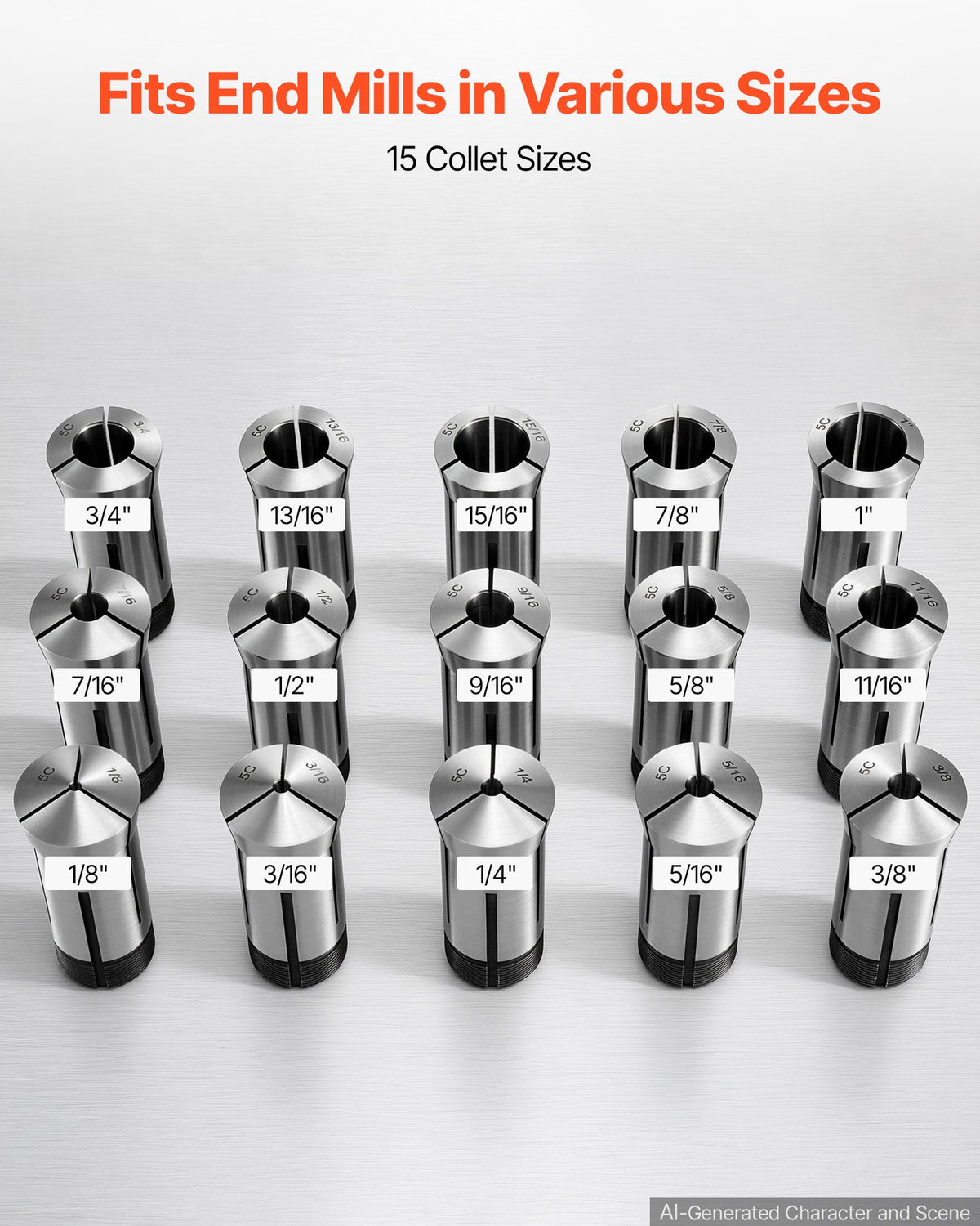 VEVOR 5C Collet Set 1/8"-1" 15 Piece Precision 5C Round Collet Chuck Set, for Milling Machine Drill Presses, 0.0008" TIR High Concentricity, Lathe Chuck Tool with Storage Case, Hardened & Ground - 5CJTTZYJT15JZSNSB001V0 - view 6