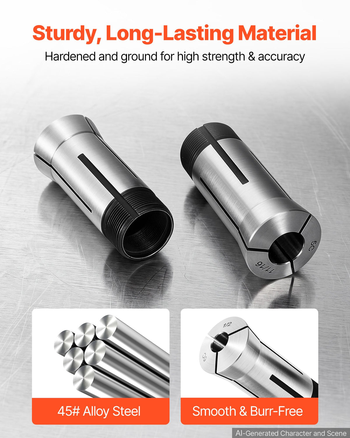 VEVOR 5C Collet Set 1/8"-1" 15 Piece Precision 5C Round Collet Chuck Set, for Milling Machine Drill Presses, 0.0008" TIR High Concentricity, Lathe Chuck Tool with Storage Case, Hardened & Ground - 5CJTTZYJT15JZSNSB001V0 - view 7
