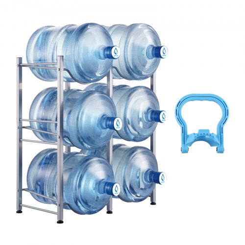 VEVOR 3 Tiers Water Jug Holder, 5 Gallon Water Bottle Holder, Double Row Water Bottle Rack for 6 Bottles, Heavy Duty Water Jug Rack for Kitchen, Office, Living Room, Silver - 5JLTZSSTSTZC08EPUV0 - view 2