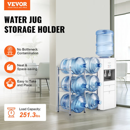 VEVOR 3 Tiers Water Jug Holder, 5 Gallon Water Bottle Holder, Double Row Water Bottle Rack for 6 Bottles, Heavy Duty Water Jug Rack for Kitchen, Office, Living Room, Silver - 5JLTZSSTSTZC08EPUV0 - view 3